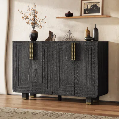 Streamdale Furniture Streamdale 54" Retro Buffet Cabinet - 4-door Fluted Sideboard (black)