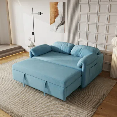 Streamdale Furniture Streamdale 54" Velvet Blue Sofa Bed - Retractable Bed Option