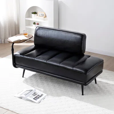 Streamdale Furniture Streamdale 55" Black Faux Leather Bed Bench With Swivel Tray & Metal Legs