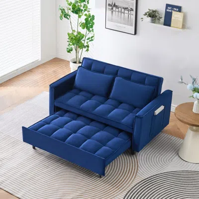 Streamdale Furniture Streamdale 55" Blue Velvet Sofa Bed With Pockets