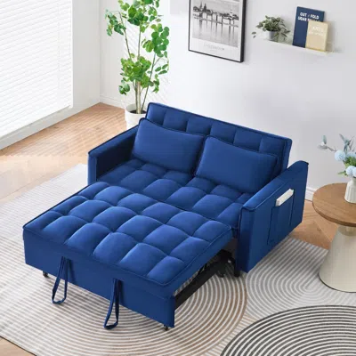 Streamdale Furniture Streamdale 55" Blue Velvet Sofa Bed With Pockets