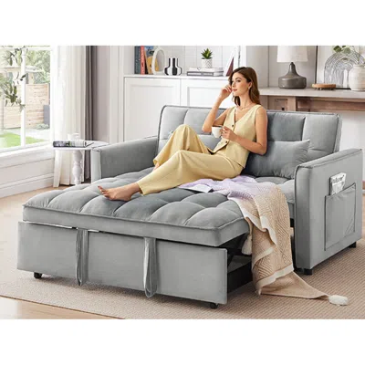 Streamdale Furniture Streamdale 55" Convertible Velvet Sofa Bed - Light Gray