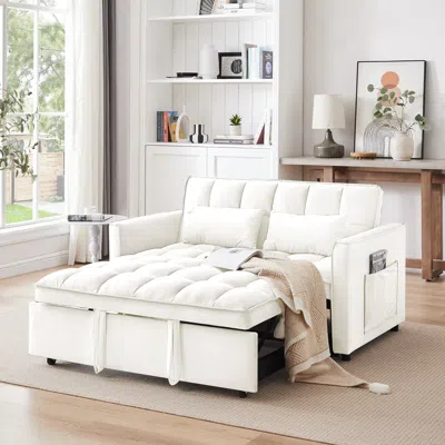 Streamdale Furniture Streamdale 55" Convertible Velvet Sofa Bed - Off White