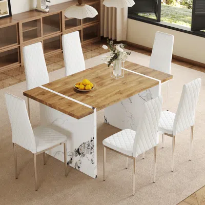 Streamdale Furniture Streamdale 55" Dining Table & 6 White Chairs - Minimalist Style
