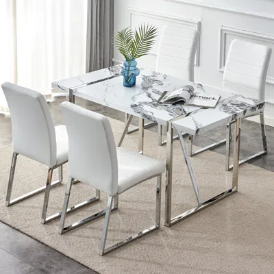 Streamdale Furniture Streamdale 55" Faux Marble Dining Table For 4 In Neutral