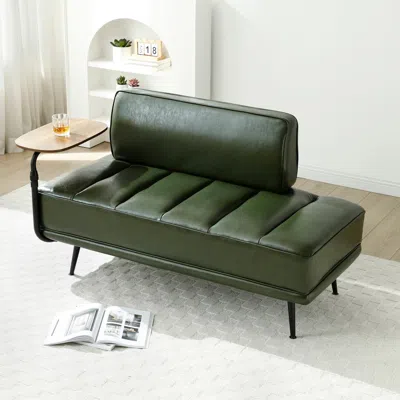 Streamdale Furniture Streamdale 55" Green Faux Leather Bed Bench With Swivel Tray & Metal Legs