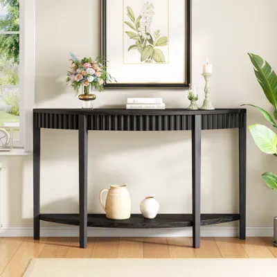 Streamdale Furniture Streamdale 55" Half-moon Entry Table - Wood Veneer & Open Shelf In Black
