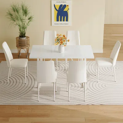 Streamdale Furniture Streamdale 55" Mdf Dining Set W/ 6 Armless Striped Chairs