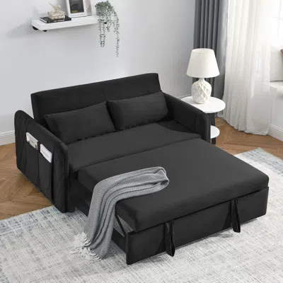 Streamdale Furniture Streamdale 55" Modern Convertible Sofa Bed With 2 Detachable Arm Pockets In Black
