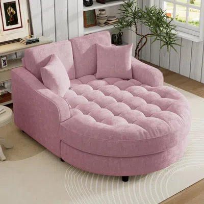 Streamdale Furniture Streamdale 55" Modern Pink Chaise Lounge Sofa Bed With Tufted Seat & Pillows