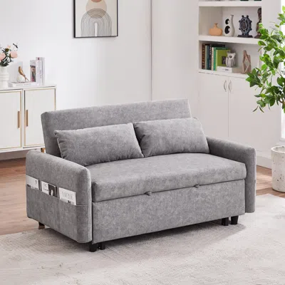 Streamdale Furniture Streamdale 55" Pull Out Sofa Bed With Adjustable Back, Storage, Pillows, Usb In Gray