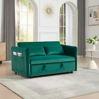 Streamdale Furniture Streamdale 55" Velvet Futon Sofa Bed With Pillows & Side Pockets