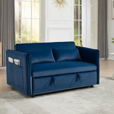 Streamdale Furniture Streamdale 55" Velvet Futon Sofa Bed With Pillows & Side Pockets