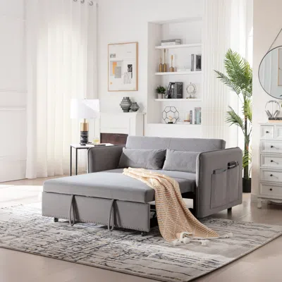 Streamdale Furniture Streamdale 55" Velvet Futon Sofa Bed With Pillows & Side Pockets