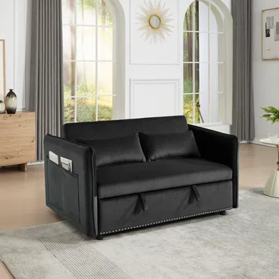 Streamdale Furniture Streamdale 55" Velvet Futon Sofa Bed With Pillows & Side Pockets