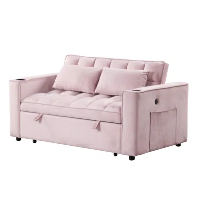 Streamdale Furniture Streamdale 55.3" 41 Multifunctional Sofa Bed With Cup Holder And Usb Port In Pink