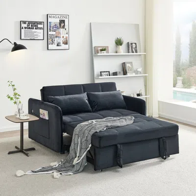 Streamdale Furniture Streamdale 55.5" Twins Pull Out Sofa Bed Black Velvet