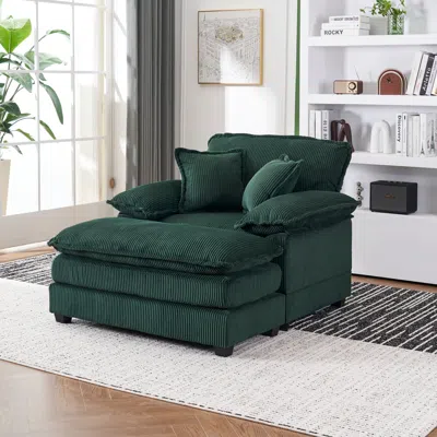 Streamdale Furniture Streamdale 56.3" Corduroy Sofa With Toss Pillows And Ottoman