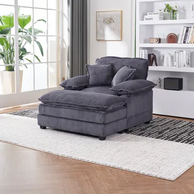 Streamdale Furniture Streamdale 56.3 Inch Corduroy Single Sofa With 2 Toss Pillows And A Ottoman