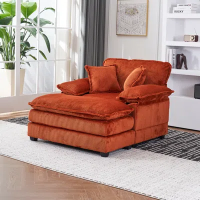 Streamdale Furniture Streamdale 56.3 Inch Corduroy Single Sofa With 2 Toss Pillows And A Ottoman In Brown