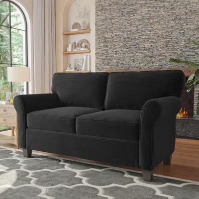 Streamdale Furniture Streamdale 57" Modern Corduroy 2-seater Sofa With Removable Cushions & Padded Armrests In Black