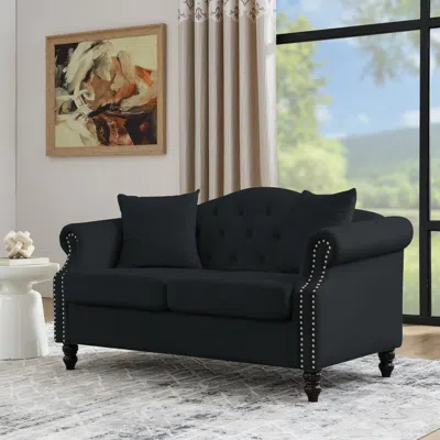 Streamdale Furniture Streamdale 57" Velvet Chesterfield Sofa With Rolled Arms