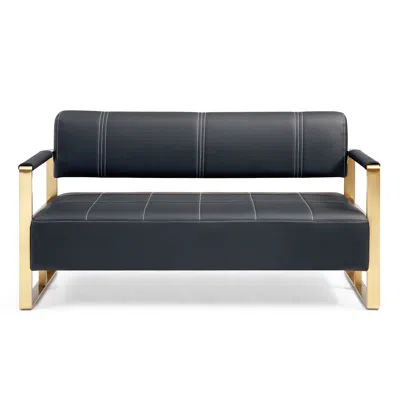 Streamdale Furniture Streamdale 57.9" Width Modern Upholstery Faux Bonded Leather Loveseat Sofa In Black