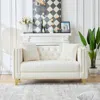 Streamdale Furniture Streamdale 58" Chesterfield Velvet Sofa, 2 Seater, Button Nailhead, Beige In White
