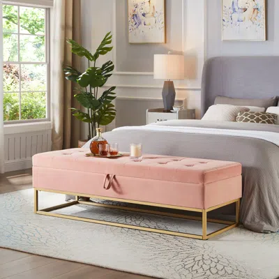Streamdale Furniture Streamdale 58.6" Bed Bench Metal Base With Storage Pink Velvet