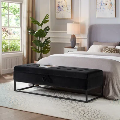 Streamdale Furniture Streamdale 58.6" Bed Bench Metal Base With Storage Velvet In Black