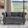 Streamdale Furniture Streamdale 58.8" Grey Velvet Chesterfield Sofa, 2 Seater, Rolled Arms, Nailhead In Gray