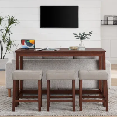 Streamdale Furniture Streamdale 59" Bar Table Set W/ Power Outlet & 3 Stools In Brown