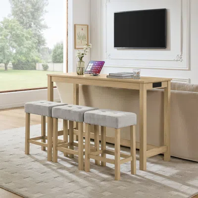 Streamdale Furniture Streamdale 59" Bar Table Set W/ Power Outlet & 3 Stools In Brown