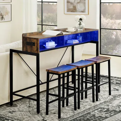 Streamdale Furniture Streamdale 59" Bar Table Set With Power, Led & 3 Stools