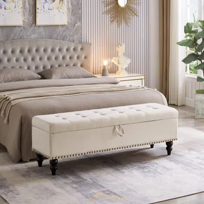 Streamdale Furniture Streamdale 59" Bed Bench Ottoman With Storage Fabric In White