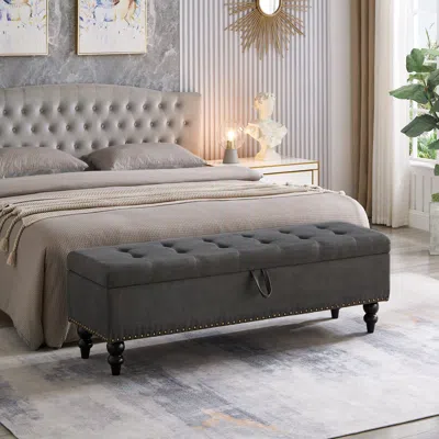 Streamdale Furniture Streamdale 59" Bed Bench Ottoman With Storage Fabric In Gray