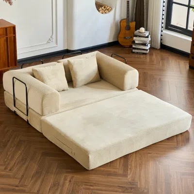 Streamdale Furniture Streamdale 59" Corduroy Convertible Sleeper Sofa Bed With Pillow (beige)