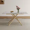 Streamdale Furniture Streamdale 59" Expandable Sintered Stone Dining Table With Golden X-base In Gold