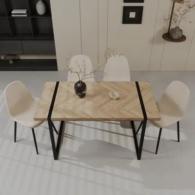 Streamdale Furniture Streamdale 59" Modern Dining Table And Chair Set (4 Pieces) With Metal Base