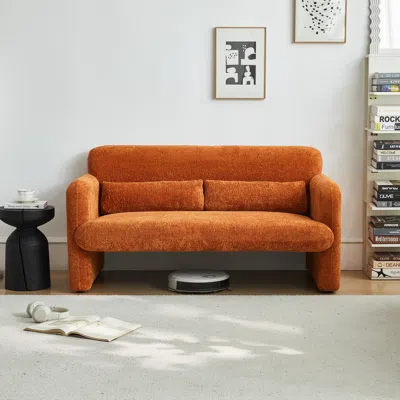 Streamdale Furniture Streamdale 59" Velvet Sofa Loveseat - Modern Couch For Living Room, Easy Assembly In Orange