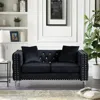 Streamdale Furniture Streamdale 59.4 Inch Wide Velvet Sofa With Jeweled Buttons, Square Arm, 2 Pillows In Black