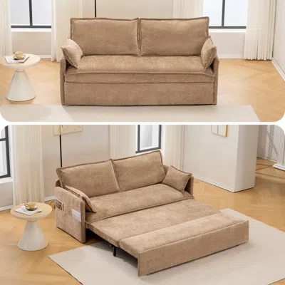 Streamdale Furniture Streamdale 59.5" Chenille Sleeper Sofa Bed W/ Storage & Usb Charging In Neutral