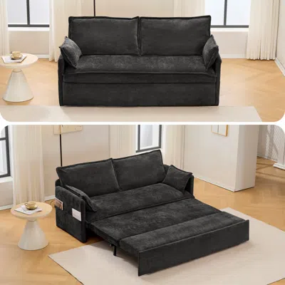 Streamdale Furniture Streamdale 59.5" Chenille Sleeper Sofa Bed W/ Storage & Usb Charging In Black