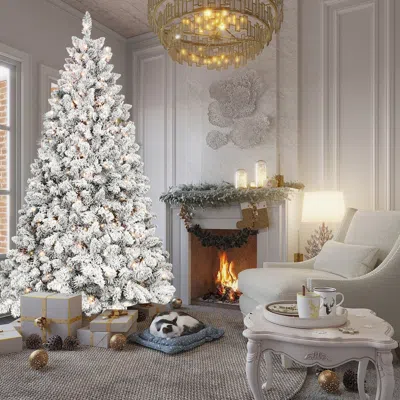 Streamdale Furniture Streamdale 5ft Flocked Christmas Tree W/ 300 Lights & 27 Pine Cones - Snowy Pvc 600 Tips In Gray