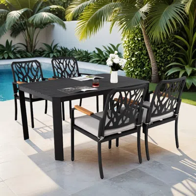 Streamdale Furniture Streamdale 5pc Aluminum Patio Dining Set, Sunbrella Cushions, Bourbon Brown