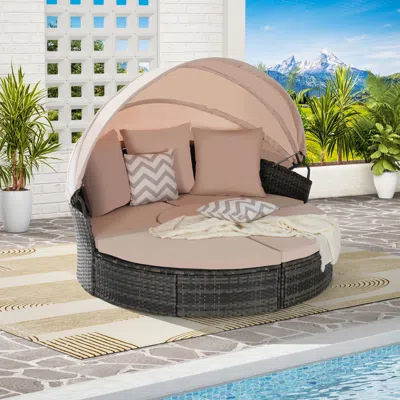 Streamdale Furniture Streamdale 5pc Outdoor Patio Daybed Set Retractable Canopy & Cushions