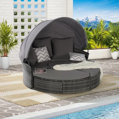 Streamdale Furniture Streamdale 5pc Outdoor Patio Daybed Set Retractable Canopy & Cushions