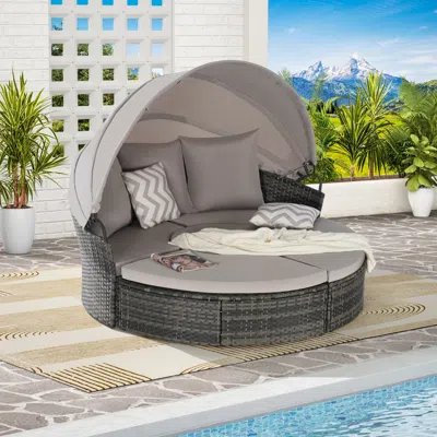 Streamdale Furniture Streamdale 5pc Outdoor Patio Daybed Set Retractable Canopy & Cushions