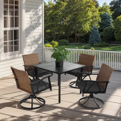Streamdale Furniture Streamdale 5pc Patio Dining Set, Wicker, Swivel Chairs, Steel Table, Cushions