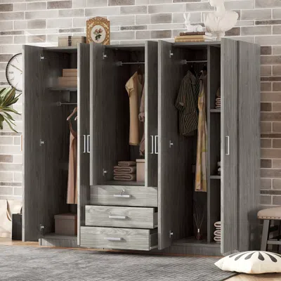 Streamdale Furniture Streamdale 6-doors Wooden Wardrobe Storage For Bedroom In Gray